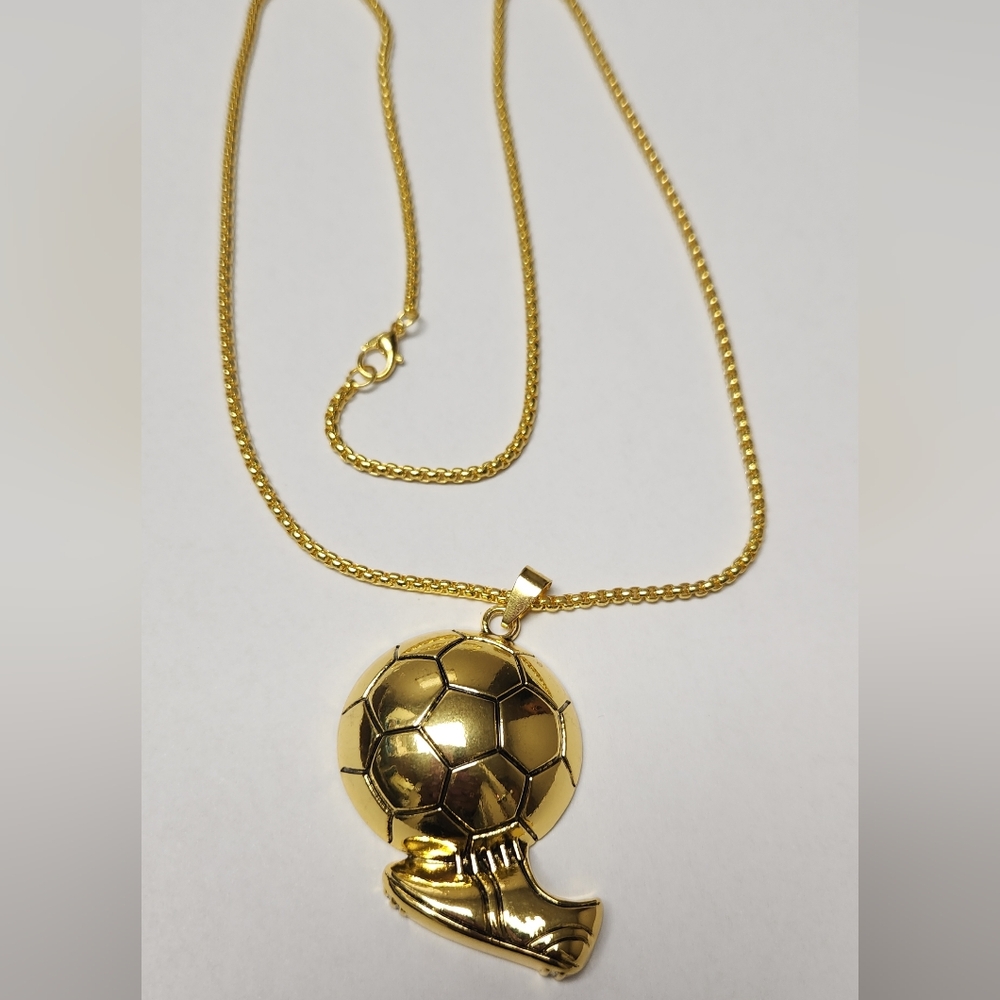 Gold Soccer Ball Pendant Necklace NIP